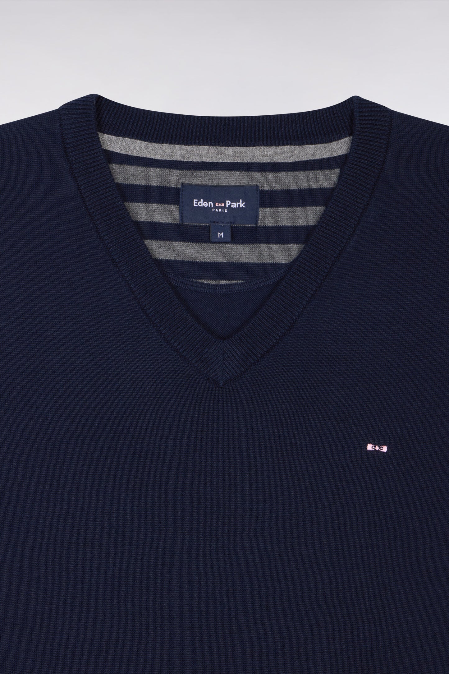 Navy blue cotton V-neck sweater