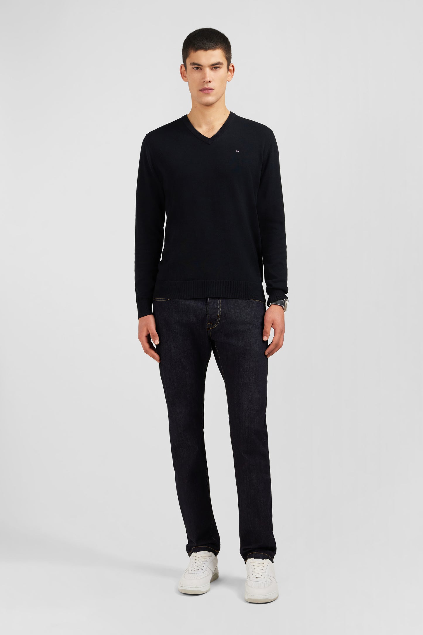 Black cotton V-neck sweater