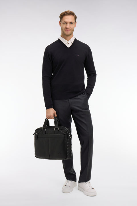 Pull noir à col V en coton - Image 1