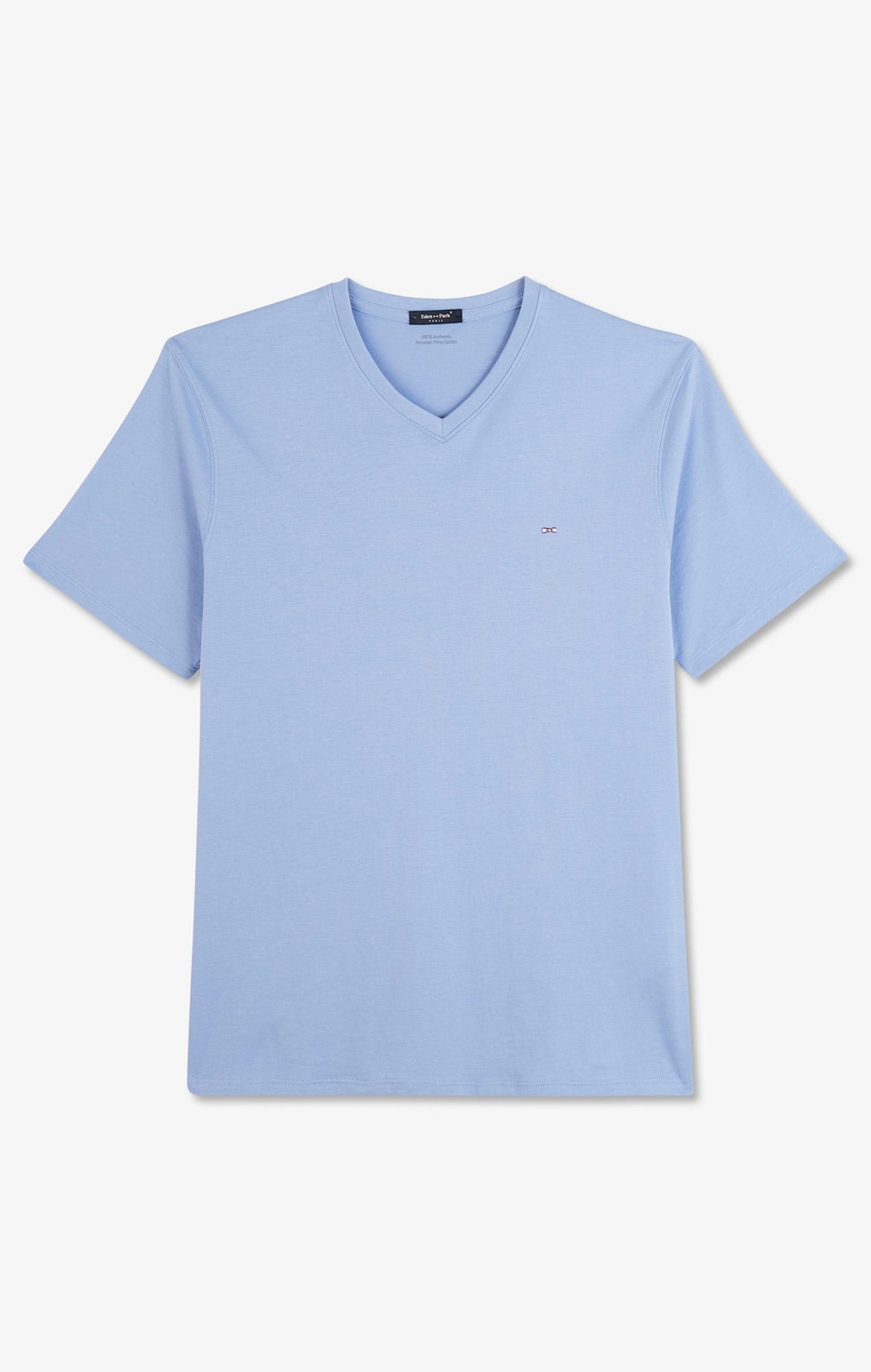 T-shirt bleu col V à manches courtes