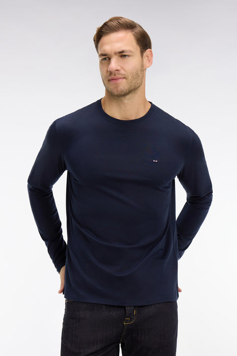 Long sleeved navy blue cotton t-shirt - Image 1