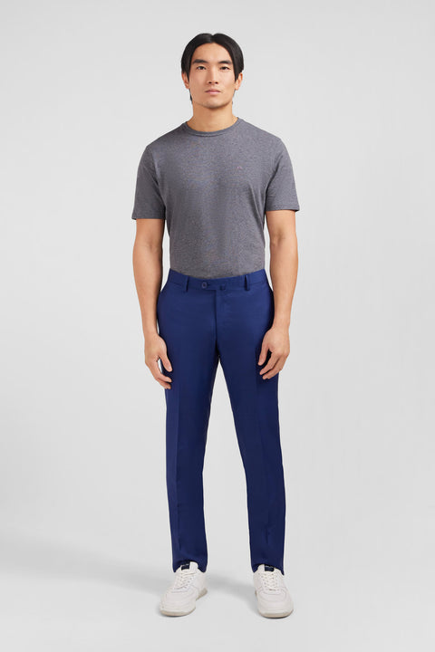 Pantalon slim bleu en laine à plis cassés - Image 1