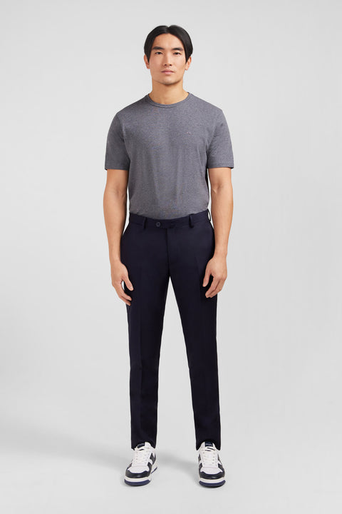 Pantalon slim bleu foncé en laine à plis cassés - Image 1