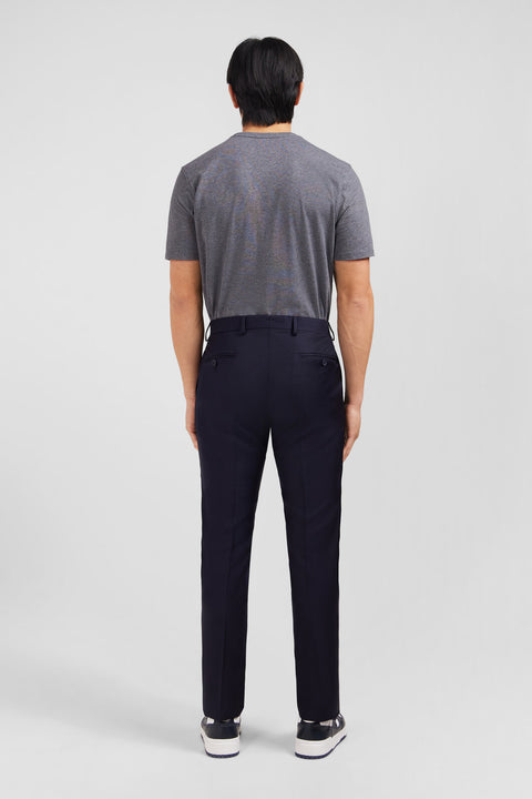 Pantalon slim bleu foncé en laine à plis cassés - Image 3