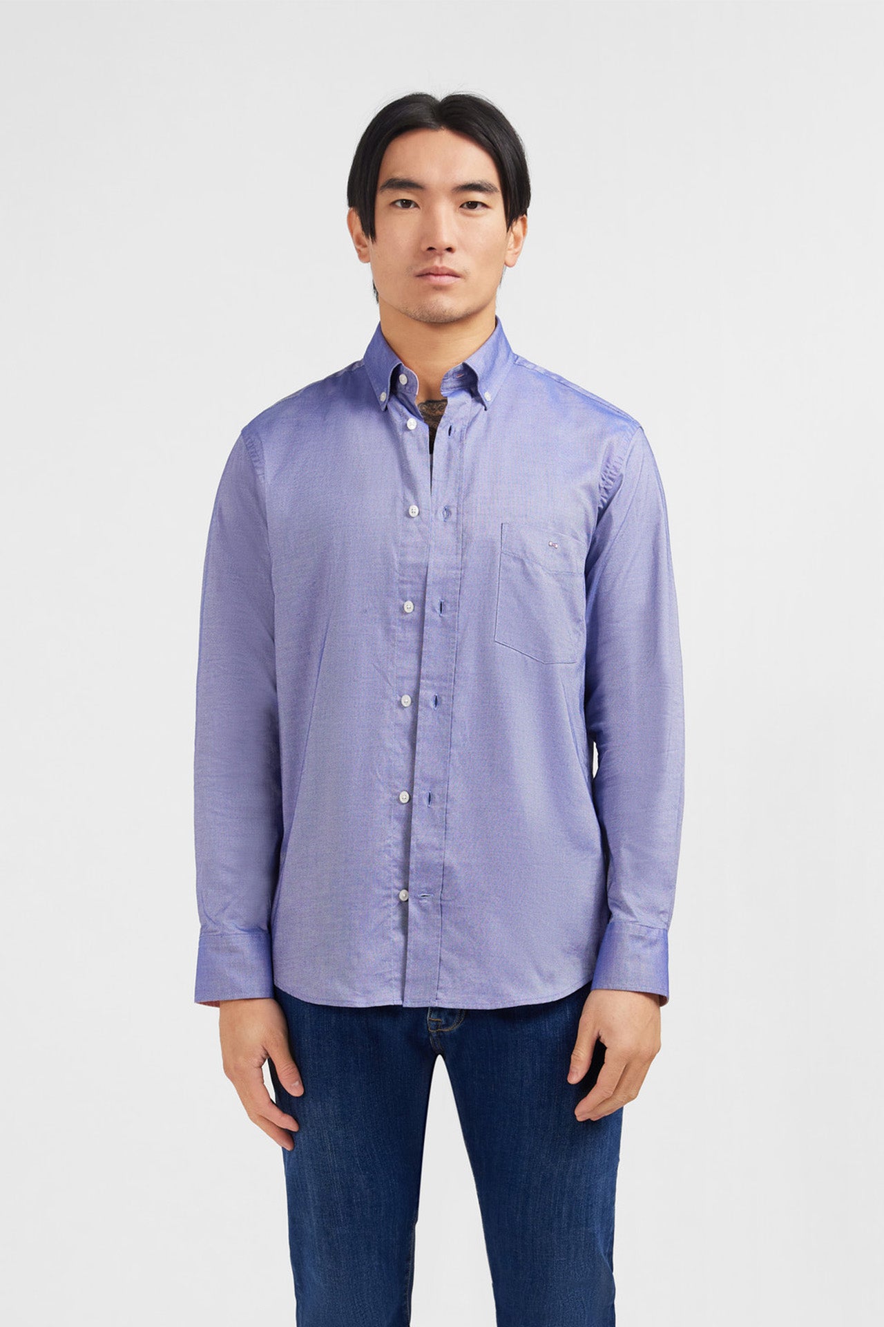 Chemise bleu marine unie en coton