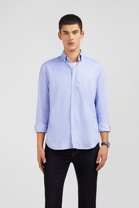 Chemise bleue unie en coton - Image 1