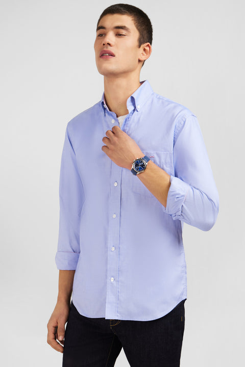 Chemise bleue unie en coton - Image 3