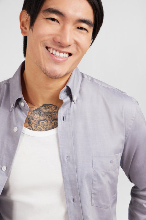 Chemise gris clair unie en coton - Image 3