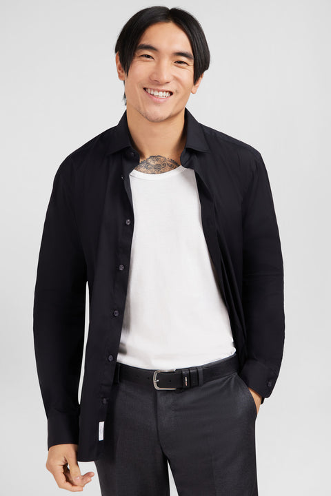 Chemise noir slim en popeline stretch - Image 1