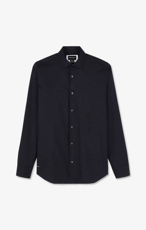 Chemise bleu marine regular en popeline stretch - Image 2