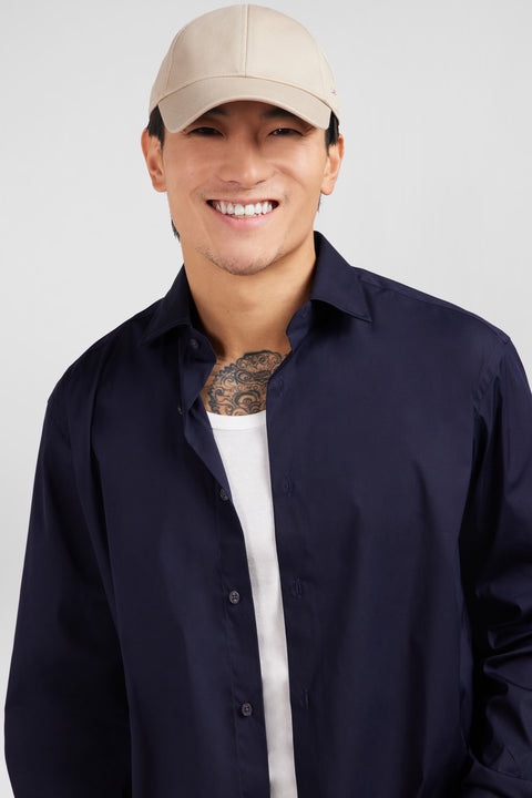 Chemise bleu marine regular en popeline stretch - Image 3