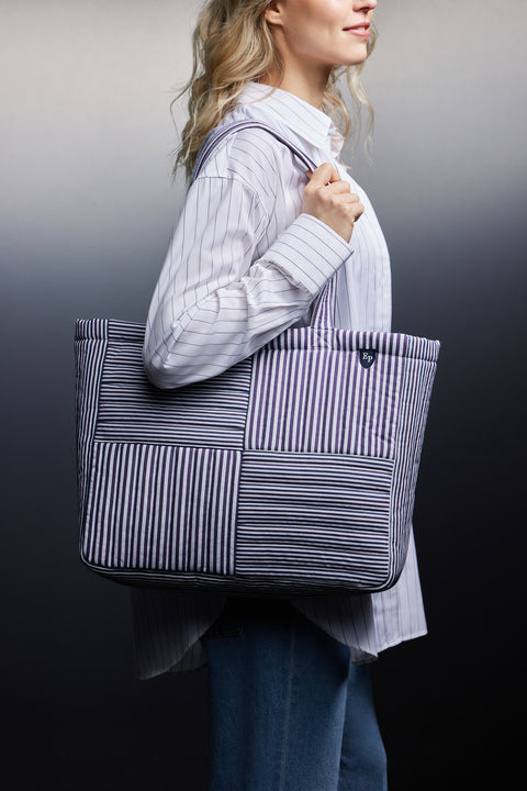 Sac cabas matelassé rayé upcyclé Pap'Atelier - Image 1