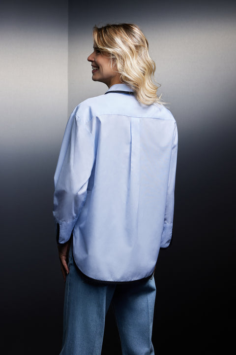 Upcycled sky cotton shirt with navy braids Pap'Atelier - Image 3