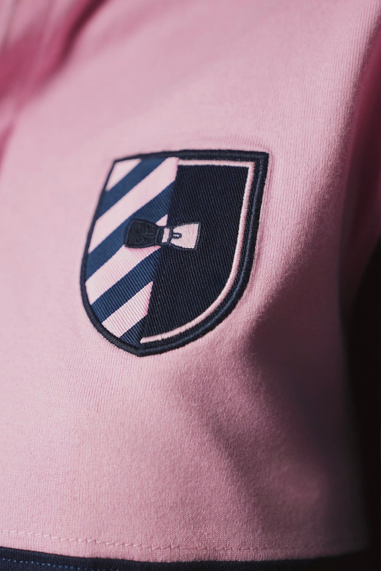 Navy and pink Pap'atelier cotton piqué cut and sewn polo shirt with badge