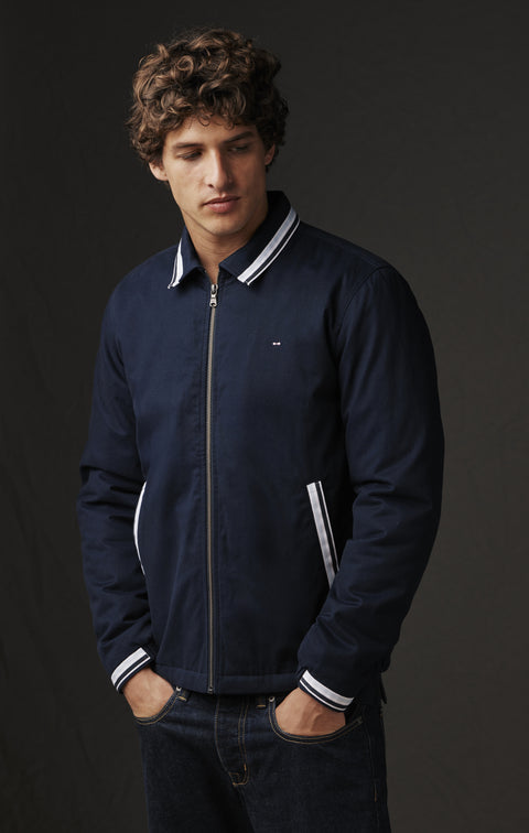 Blouson en coton marine à détails rayés upcyclé Pap'Atelier - Image 1