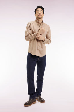 Chemise en coton piqué beige coupe droite - Image 1