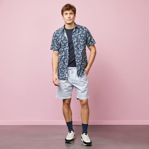 Chemisette bleu marine en coton imprimé exclusif fleuri - Image 1