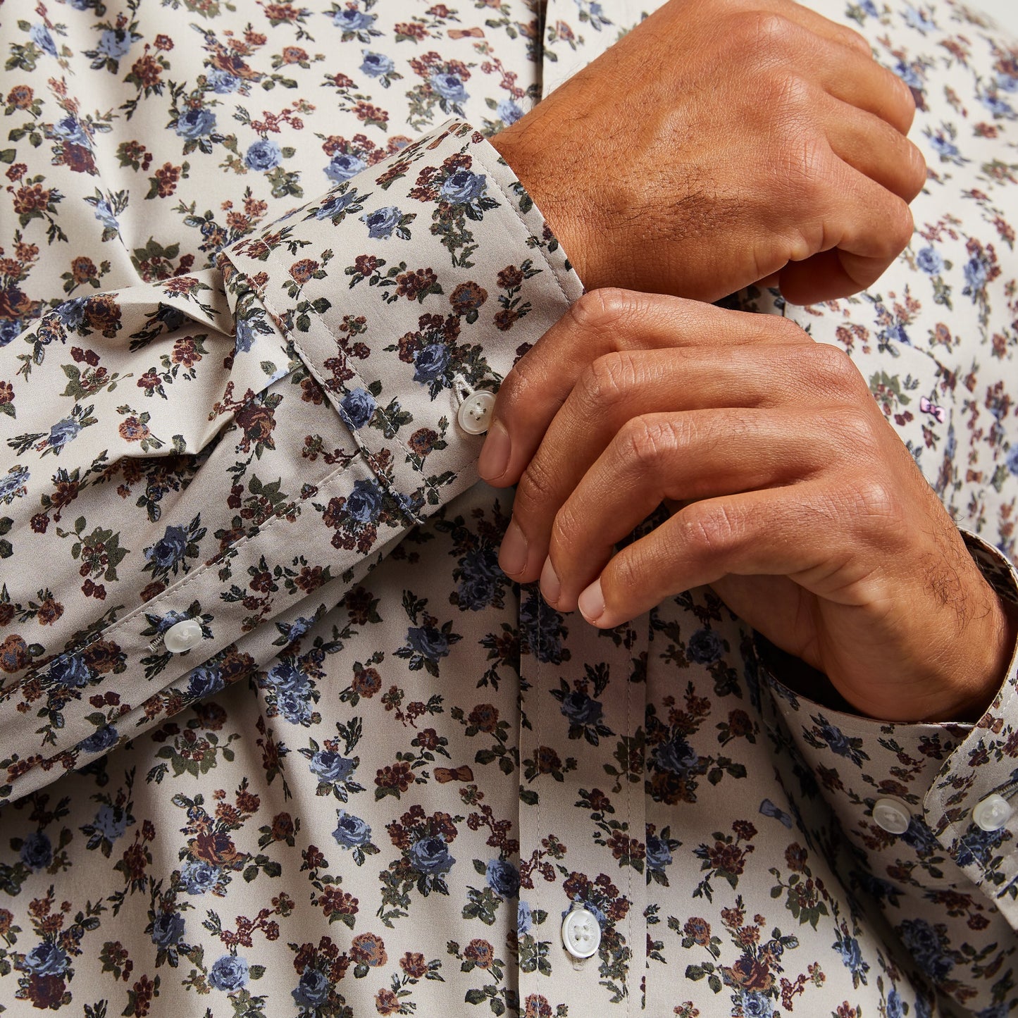 Chemise beige en coton Pima imprimé exclusif