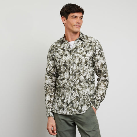 Khaki linen shirt with a floral print - Image 3