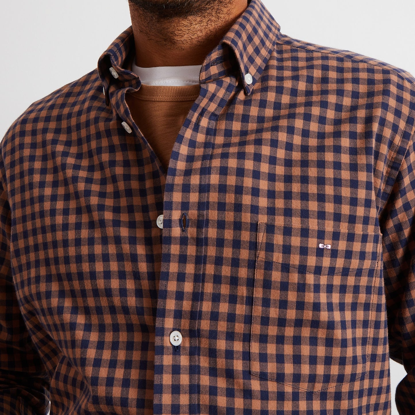 Brown checked shirt in cotton