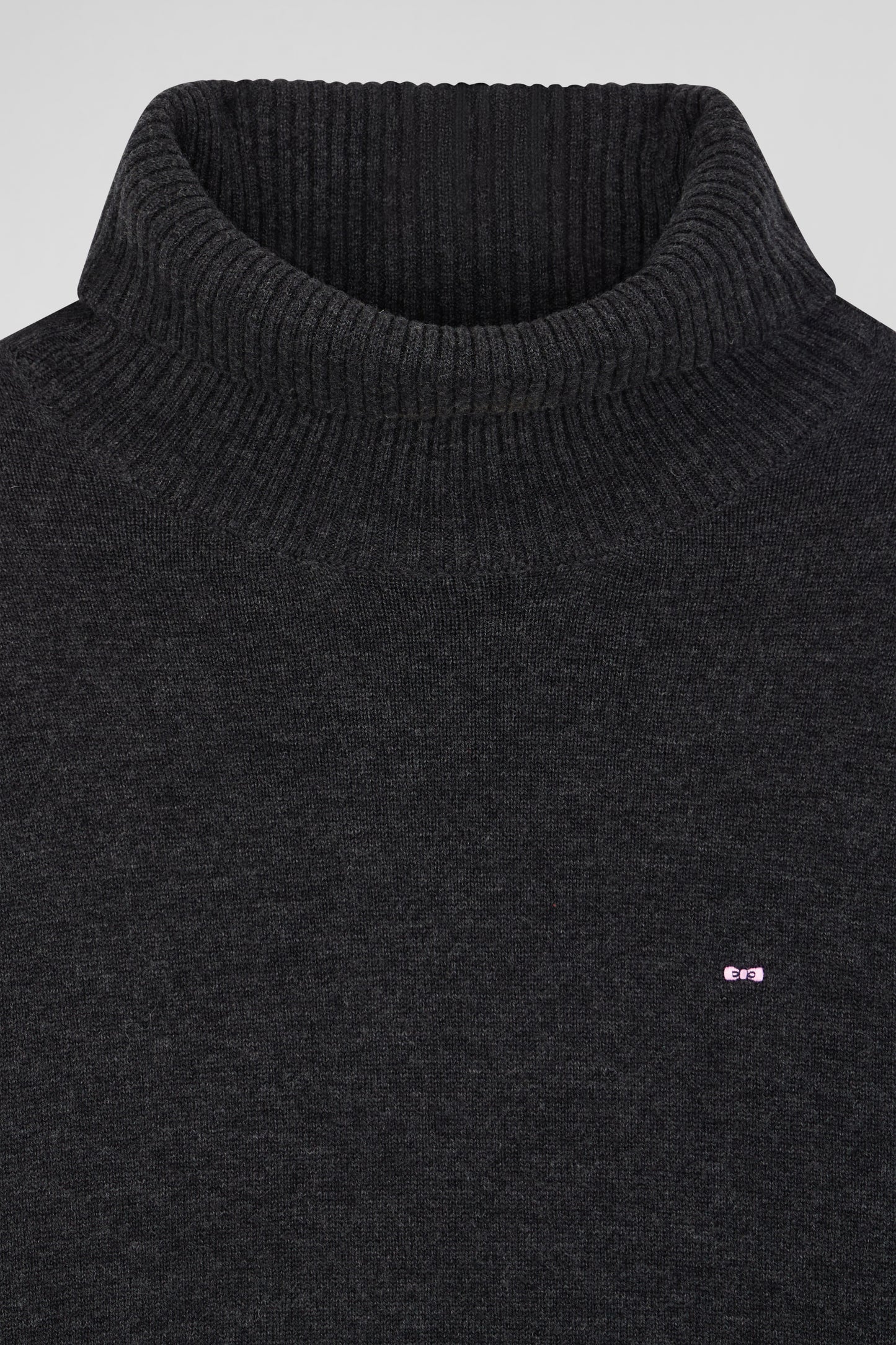 Pull col roulé en laine et coton gris foncé chiné coupe Relaxed