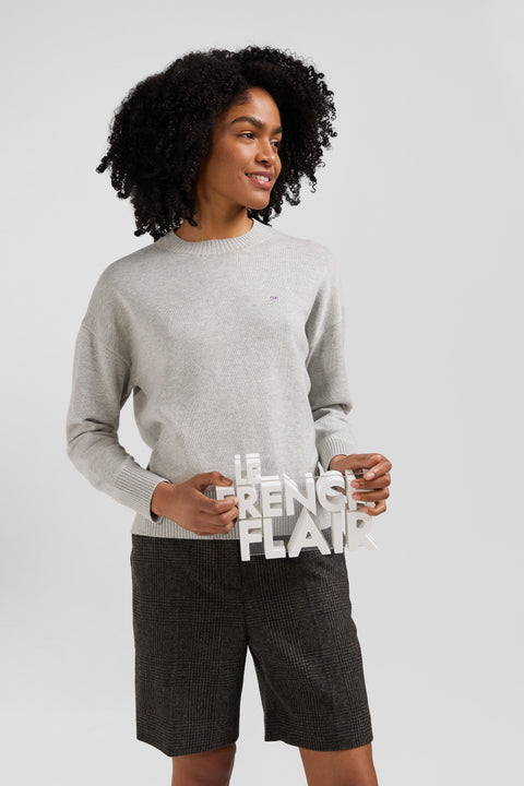 Pull col rond en laine et coton gris clair coupe Relaxed - Image 3