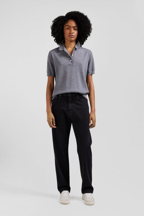 Pull manches courtes à col polo en laine gris foncé coupe Regular - Image 1