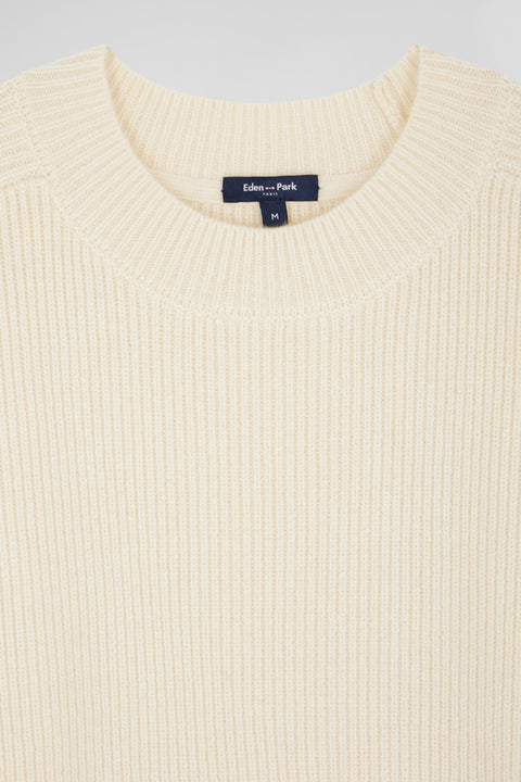 Plain round-neck sweater in beige wool and cashmere, regular fit - Image 3