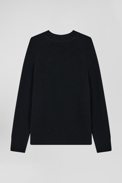 Pull col rond uni en laine et cachemire noir coupe Regular - Image 2