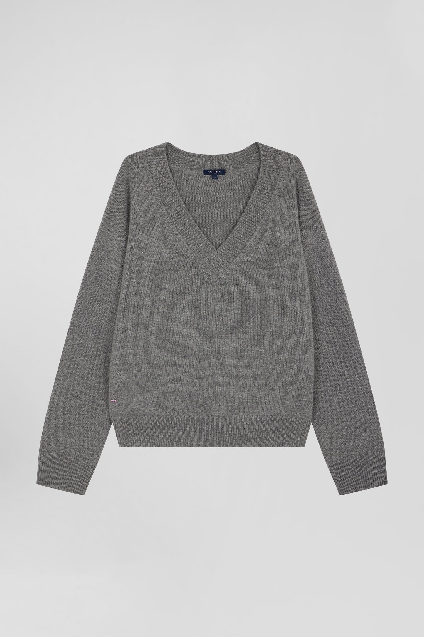 Grey wool and cashmere V-neck sweater Relaxed cut