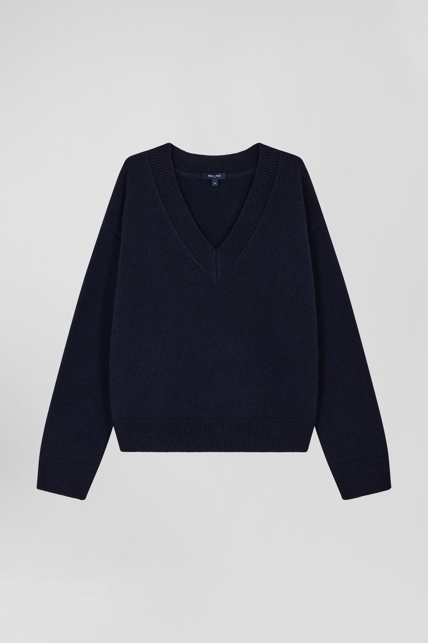Pull col V en laine et cachemire bleu marine coupe Relaxed