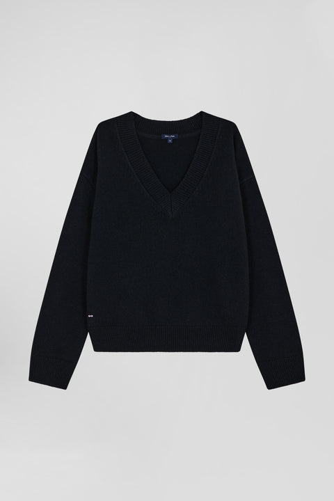 Pull col V en laine et cachemire noir coupe Relaxed - Image 1