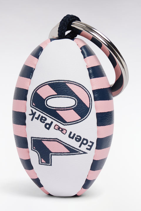 Porte-clefs ballon de rugby cerclé blanc et rose - Image 2