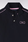Straight-fit short-sleeved navy cotton piqué polo shirt with pink piping