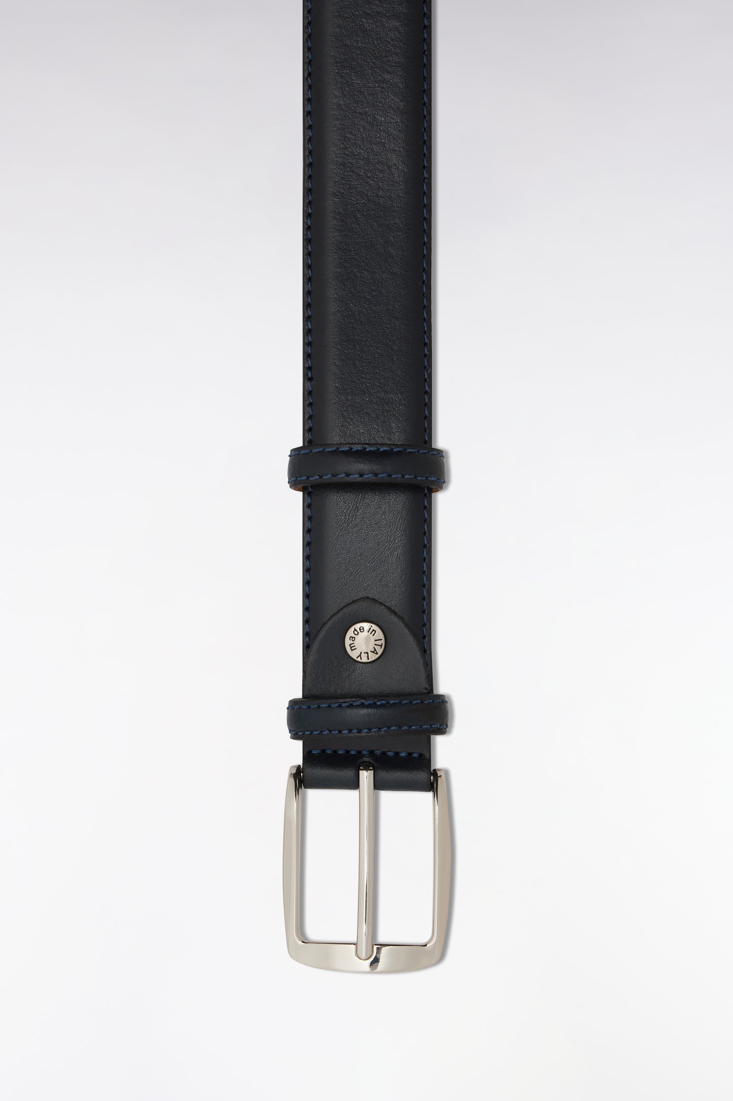 Navy smooth leather belt with double loops