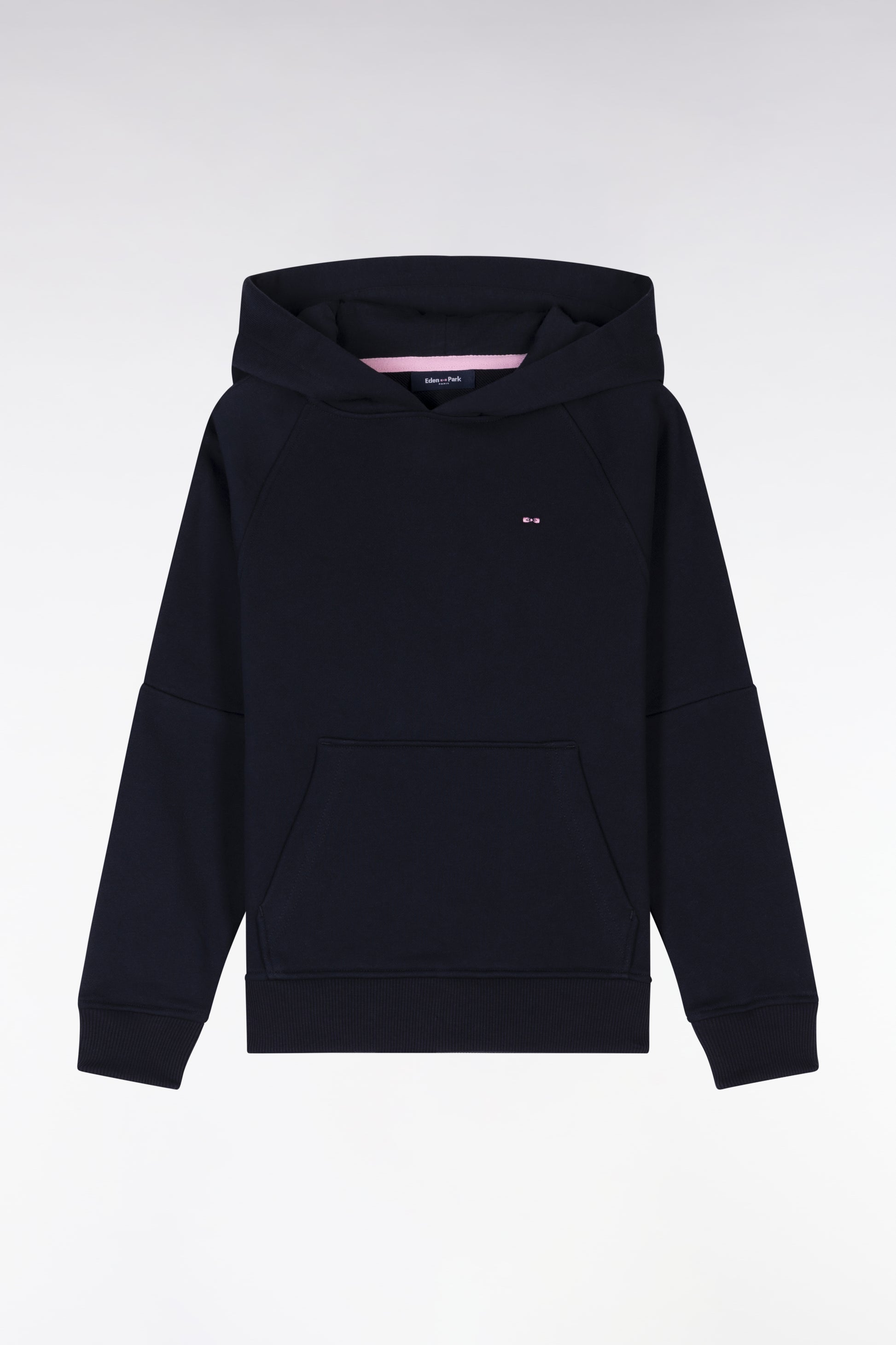 Sweatshirt à capuche en molleton coton marine coupe droite