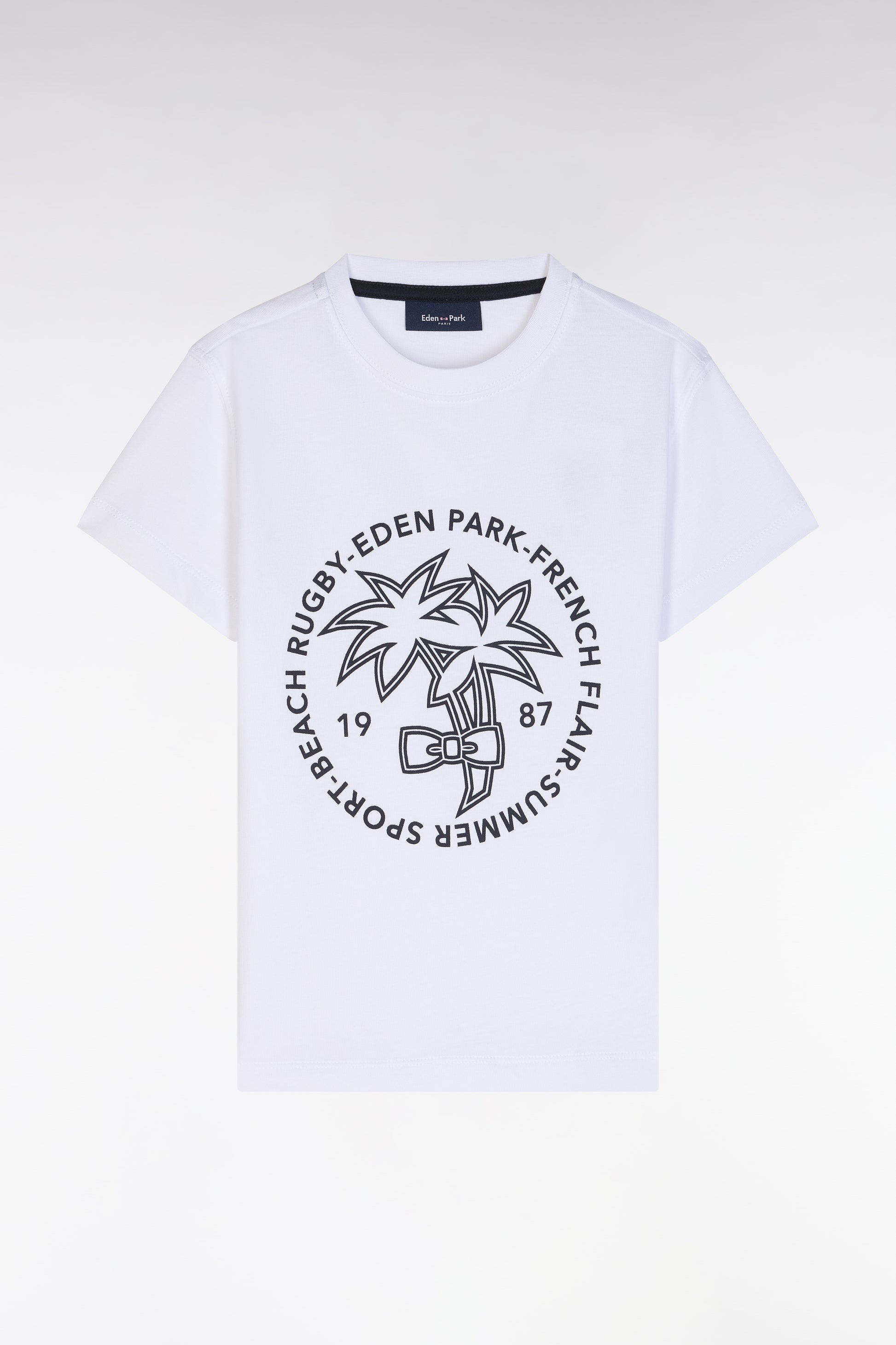 T-shirt en coton blanc sérigraphie palmier marine coupe droite