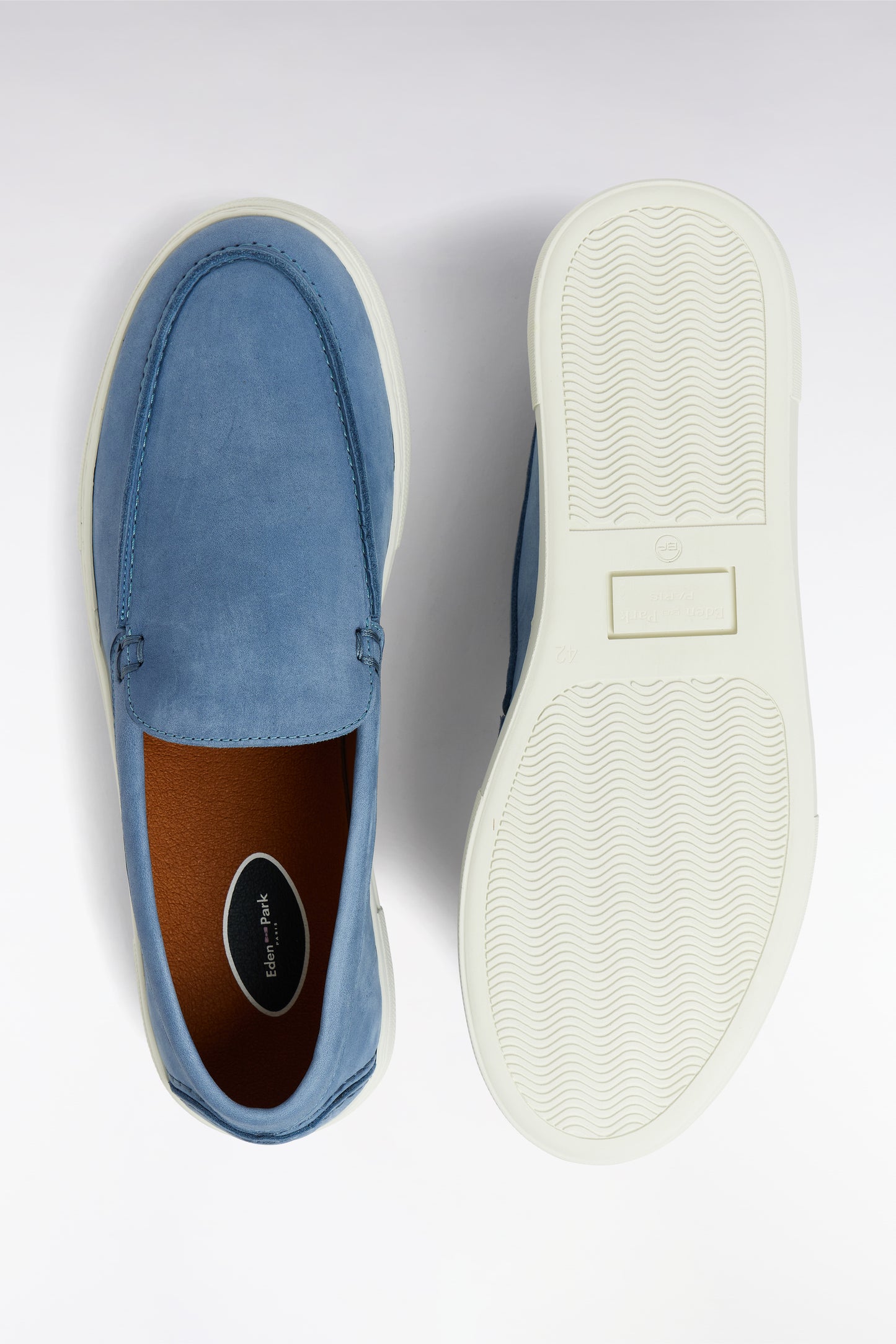 Mocassins à semelles sneakers en cuir suédé bleu gris