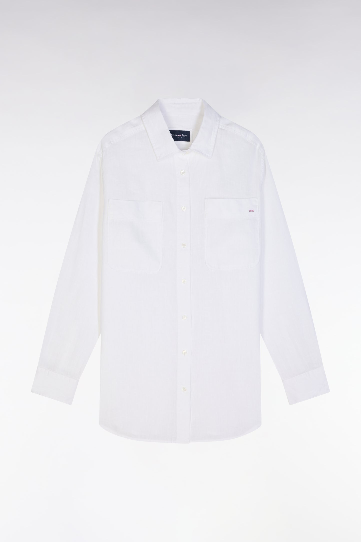 Oversized white linen shirt with patch pockets