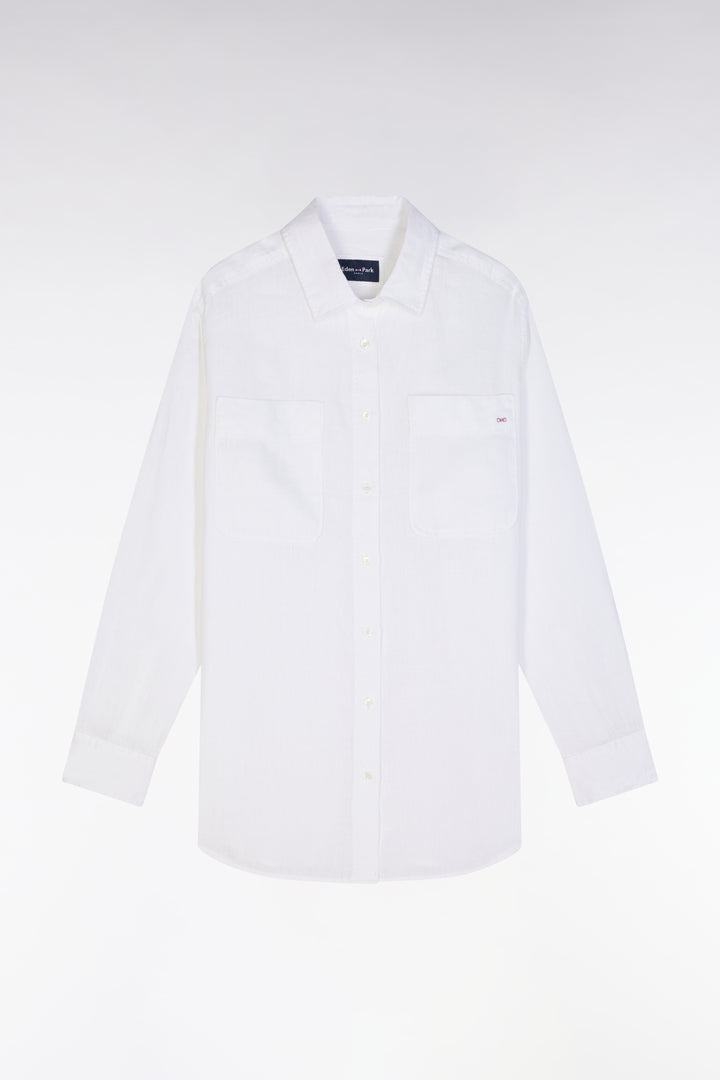 Chemise à poches plaquées en lin blanc coupe oversized