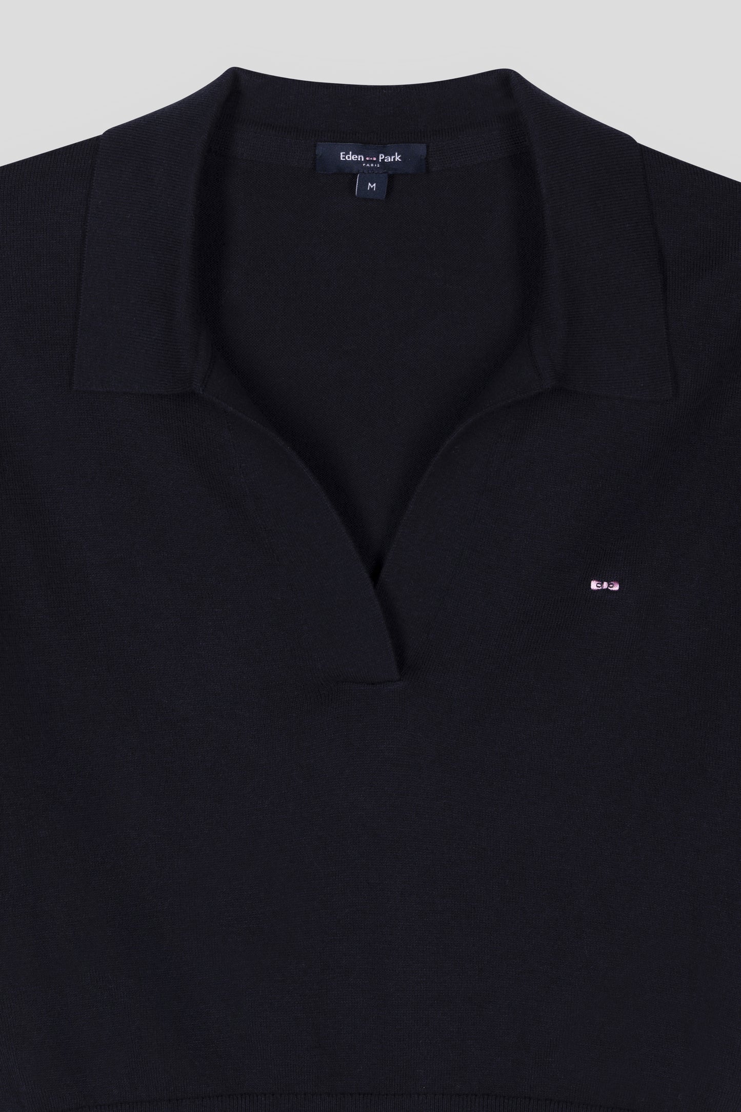 Pull col polo à manches courtes en coton biologique et cachemire marine coupe droite