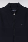 Straight-fit zip-up navy cardigan with stand-up collar