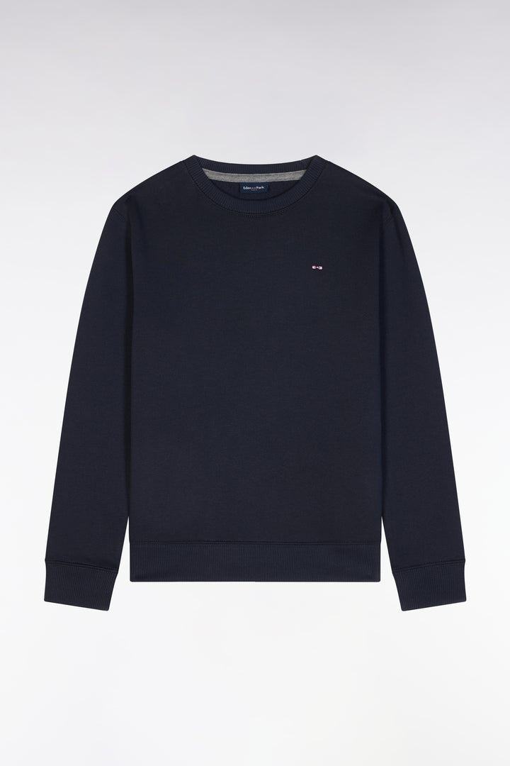 Sweatshirt à col rond en molleton coton marine coupe droite