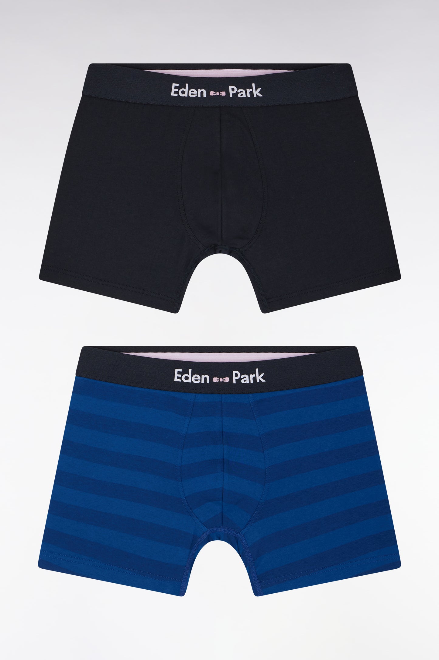Set of two boxer shorts in navy stretch cotton jersey with blue rings