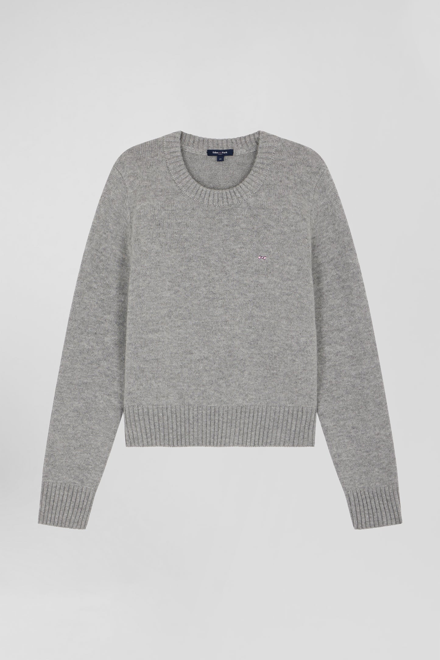 Pull col rond en laine et cachemire gris clair coupe Regular