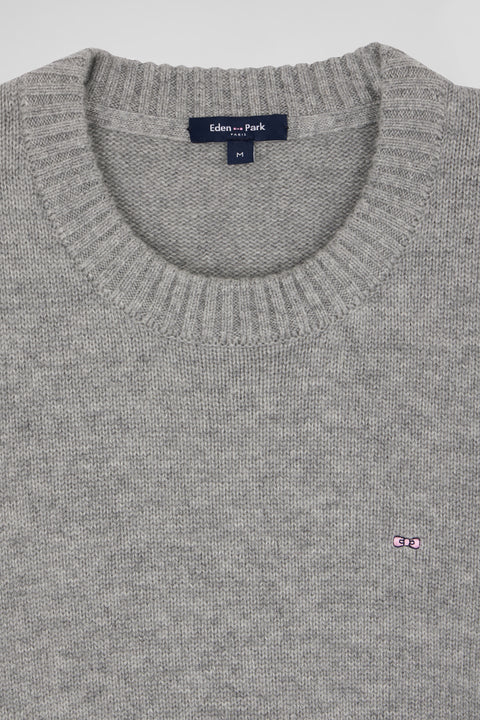 Pull col rond en laine et cachemire gris clair coupe Regular - Image 3