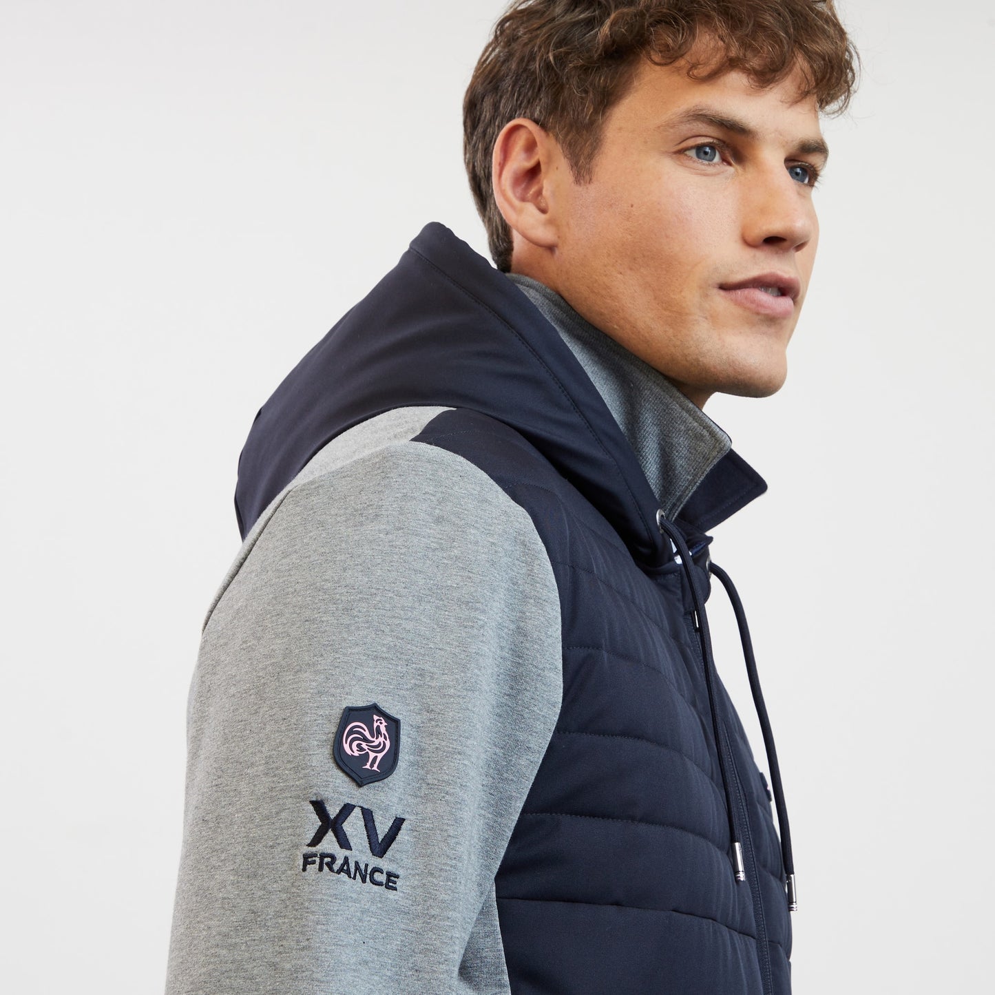 Sweat bleu foncé zippé colorblock bimatière XV de France