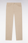 Pantalon 5 poches en toile de coton stretch beige coupe regular