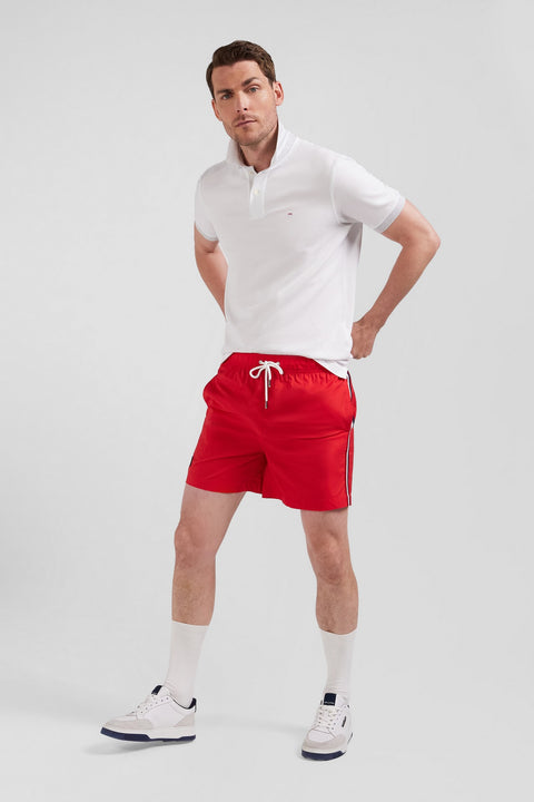 Short de bain uni détail bandes tricolores - Image 3