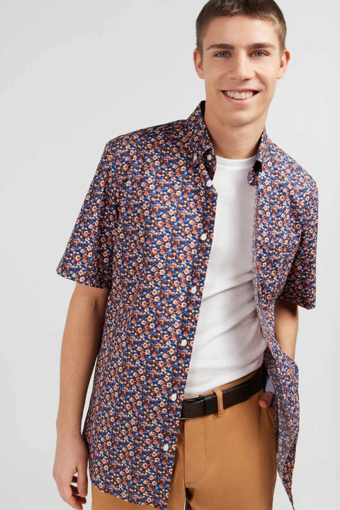 Navy blue shirt with exclusive floral print - Image 3